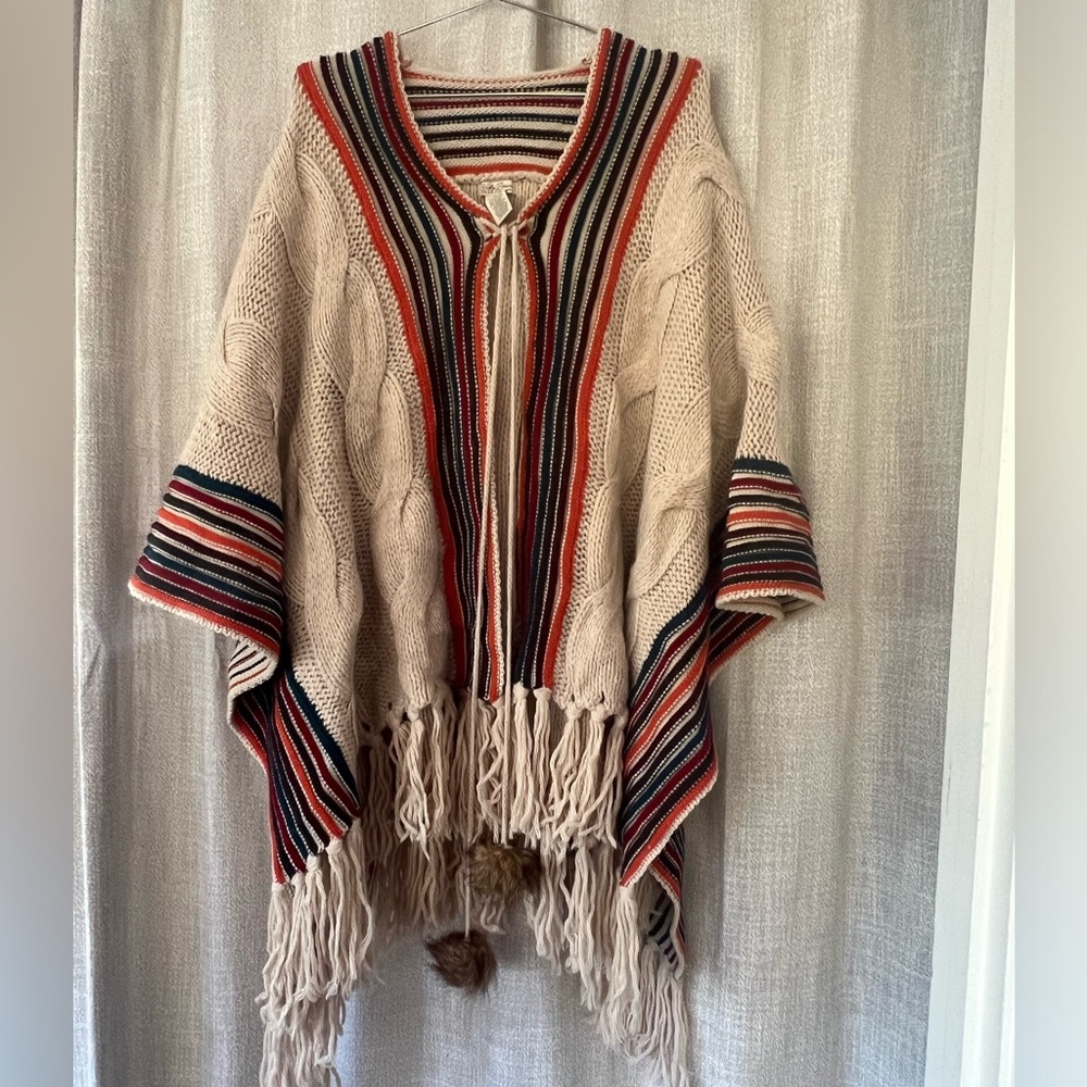 Lucky Brand Wool Blend Poncho Sweater